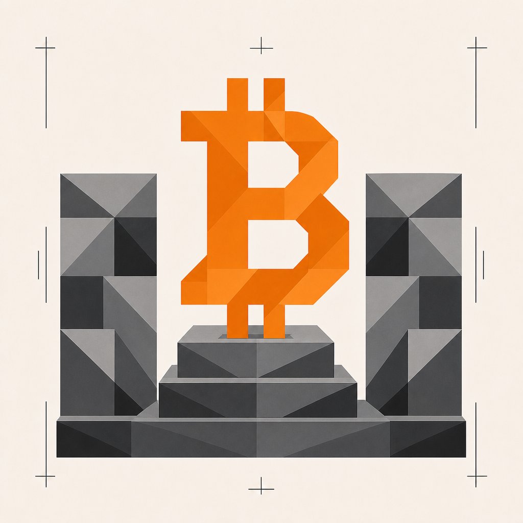 Bitcoin sobre una estructura sólida y bien construida, símbolo de rigor y método